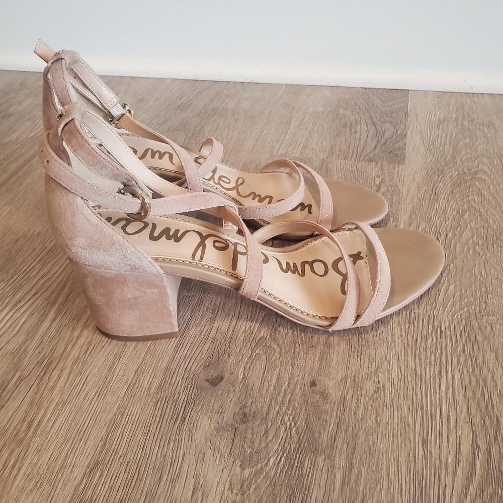 Sam Edelman beige suede strappy sandals size 10 with block heel